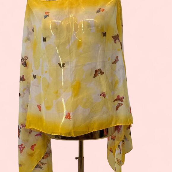 Yellow butterfly print chiffon scarf top - Picture 1 of 4